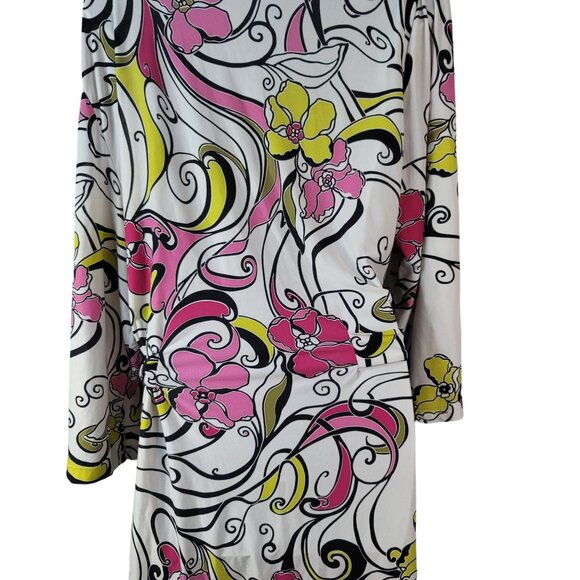 California Dynasty Dressing Gown Robe Black Pink Large XL Silky Belt Floral VTG - Picture 5 of 8